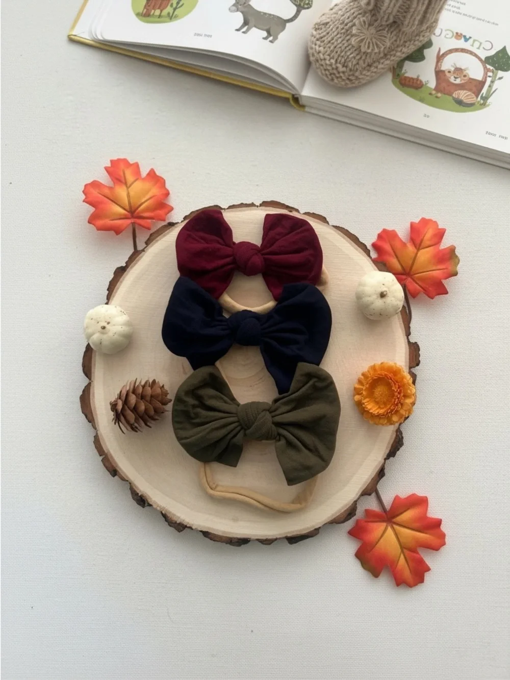 Baby Girl The 3-Piece Autumn Bundle Nylon Handmade Knotted headband